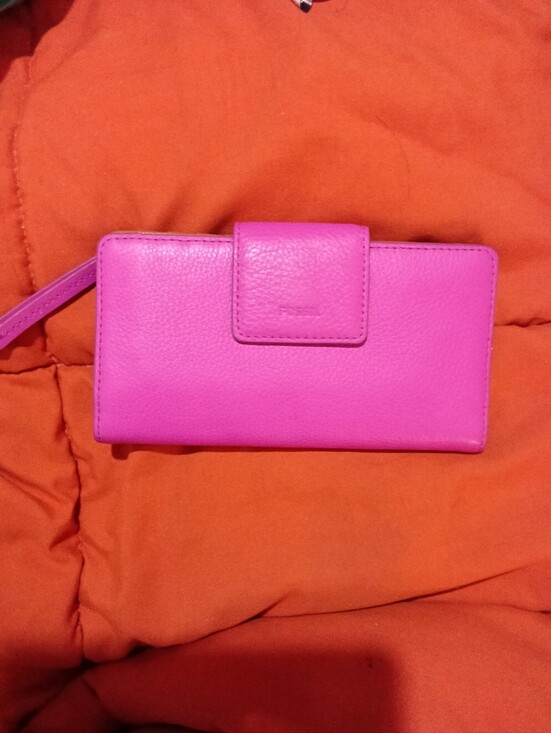 Fossil Handbags - Fossil Emma RFID Bright Pink Leather Clutch Wallet Wristlet